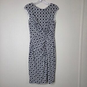 Ralph Lauren Gray White Geometric Print Sleeveless Sheath‎ Dress Women's Size 6